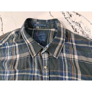 Lucky Brand Men's XL True Indigo Western Pearl Snaps Button Shirt Plaid